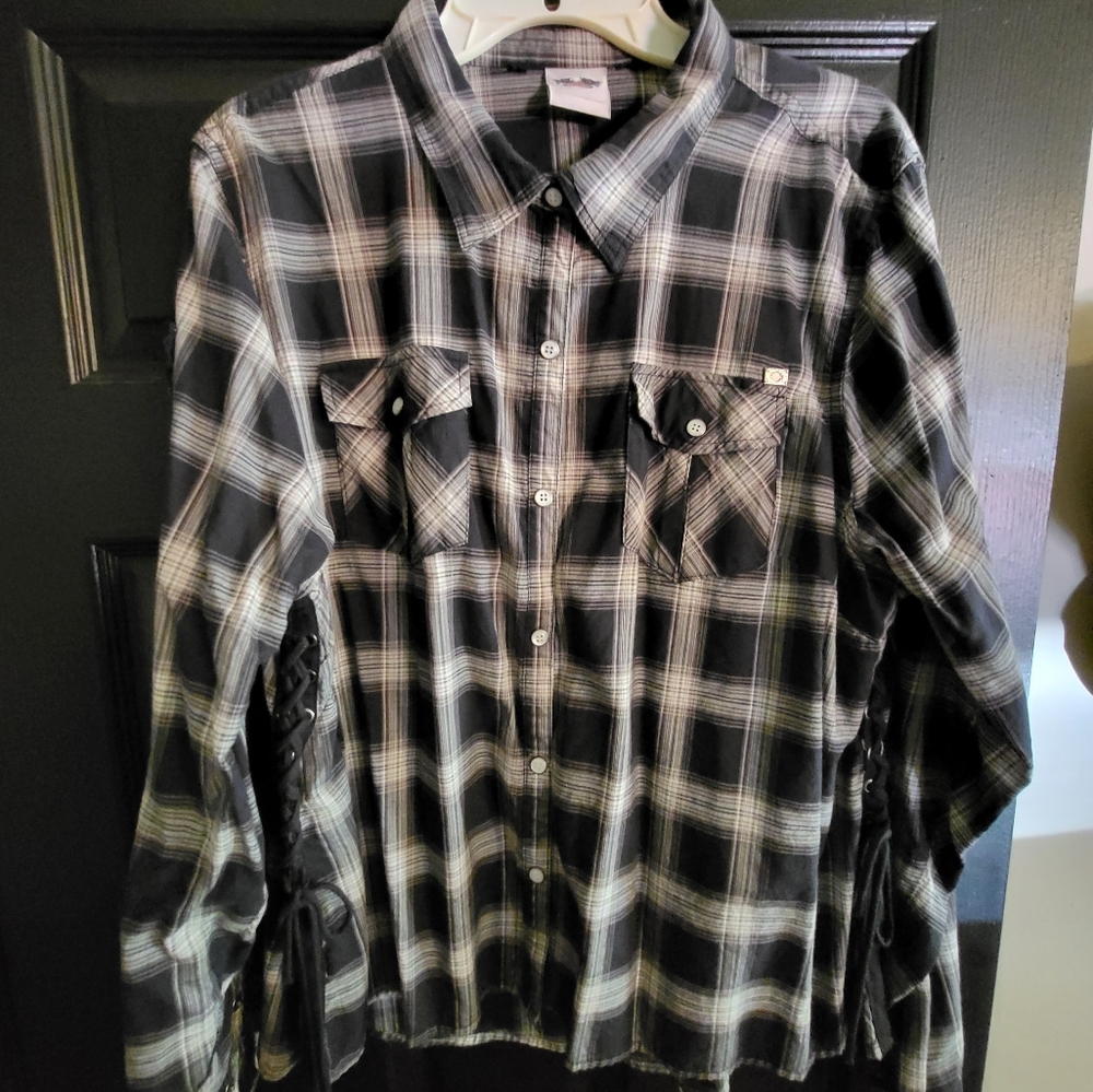 Harley Davidson Plaid Black/White Shirt